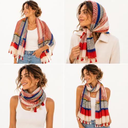 YOUR SMILE Large Boho Scarf for Women Lightweight Floral Printed Scarves Fall Winter Fashion Fringed Shawl wraps - color: 35