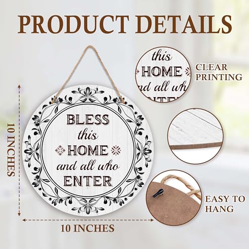 Door Signs For Home, Christian Vintage Wooden Door Decor, Bless This Home And All Who Enter Spring Summer Sign For Round Front Door, Farmhouse Porch Decor,Christmas Gift -14 - style: Christian Vintage