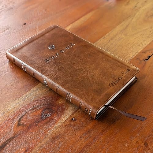 Personalized ESV Premium Church Bible, Large Print – Brown TruTone Faux Leather | Custom Name Engraved | English Standard Version with 10 pt Font, Ribbon Marker & Smyth-Sewn Binding (Name Only)