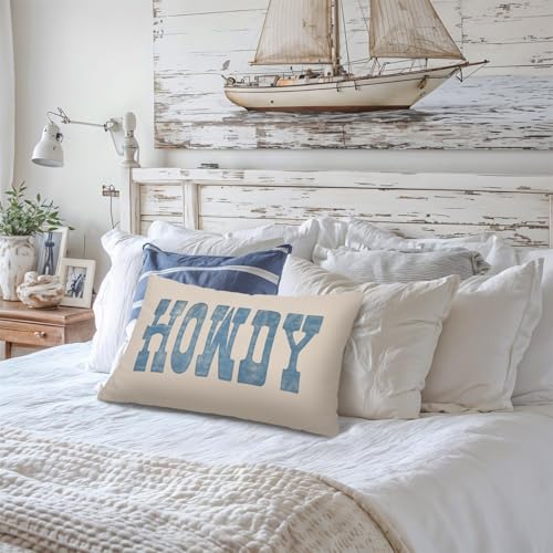 Lacama Coastal Throw Pillow Cover 12x20, Blue Coastal Room Decor, Blue Dorm Decor, Coastal Decorative Throw Pillow Covers Pillowcases for Couch Bed Girly Room Bedroom Dorm - color: Coast-howdy