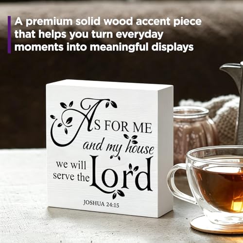 As for Me And My House We Will Serve The Lord Christian Wood Block Plaque Box Sign for Home Church Farmhouse Bar Shelf Table Decoration, Bible Verse Scripture Joshua 24:15 Christian Home Decor