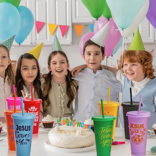 Cinrobiye 24 Pcs Christian Tumblers Bulk 24 oz Bible Verse Cups with Lids and Straws Religious Drink Cups for Church Gifts VBS Gifts Sunday School Events Faith-Based Party Favors