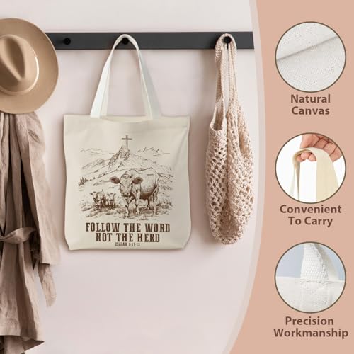 kunlisa Christian Tote Bag for Women, Christian Gifts for Women Faith Canvas Tote Bag - color: Follow the Word Not the Head