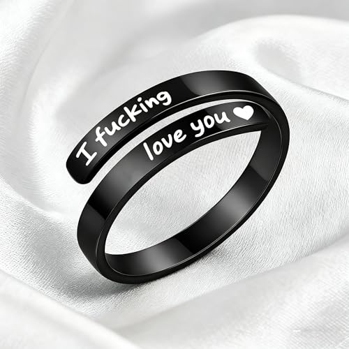 Faith Over Fear Cross Inspirational Rings for Women Daughter, Christian Blessed Hope Love Encouragement Rings Adjustable Open Tiny Purity Wrap Thumb Cross Ring Jewelry Graduation Cocktail Party - color: Fcking Love You Black