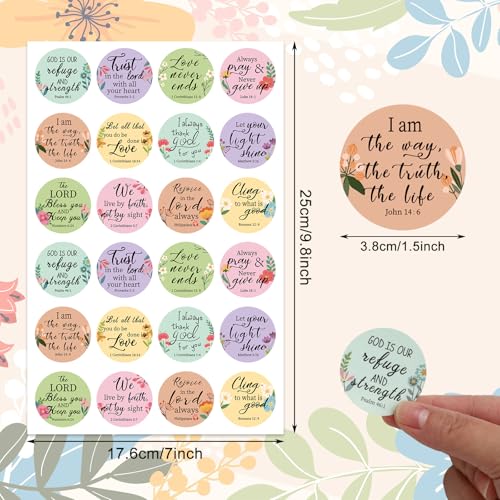 600Pcs Floral Christian Bible Verse Stickers 12 Styles Colorful Inspirational Scripture Quotes Label Decals for Envelope Sealing, 1.5 Inch - style: Flower Style