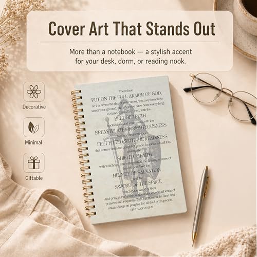 Vintage Knight Christian Spiral Notebook, Ephesians 6:13-17 Bible Verse Journal, Full Armor of God Religious Scripture Hardcover Lined Notebook Journal, 5.5x8.3 Inch - color: pattern-12