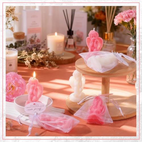 Demissle 12 Sets Angel Shaped Candle Baptism Favors for Guests First Communion Soap Favors with Greeting Cards Organza Bag Communion Baptism Party Gift for Baby Shower Party Gender Reveal