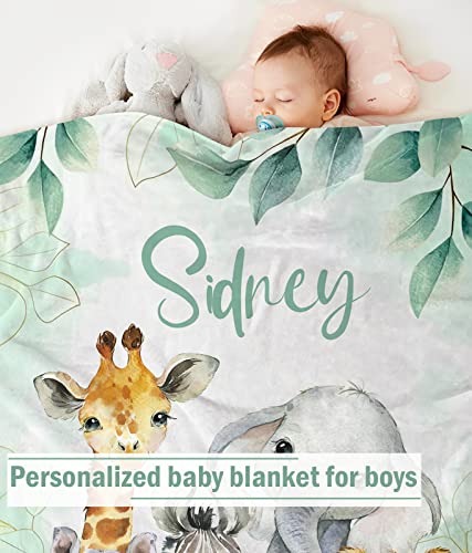 Personalized Baby Blanket for Boys, Custom Baby Blanket with Name Soft Cozy Personalized Name Blankets for Kids, Custom Animal Receiving Blankets for Infant Toddler, Babys Gifts for Birthday - color: Cute Animal - Leaf