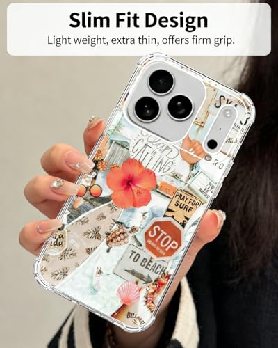 Summer Vibes Surfing Phone Case Compatible with iPhone 17 Pro, Aesthetic Turtle Flower Collage Phone Cover for iPhone 17 Pro - color: Summer Vibe