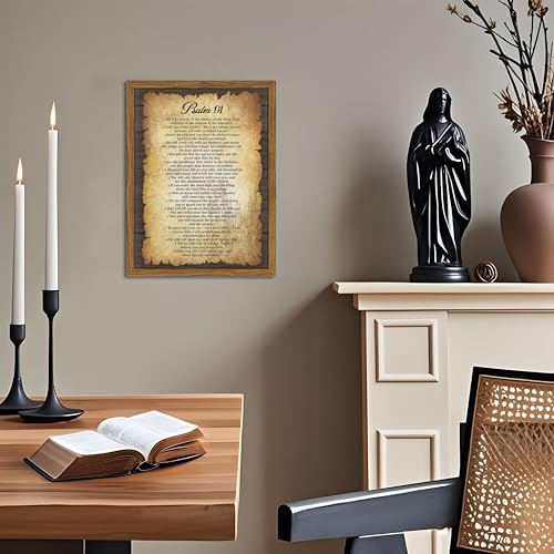 Bible Verses Wall Decor Vintage Psalm 91 Wall Art Framed 16x24 Inch - color: Psalm 91-wood, size: 24"L x 16"W