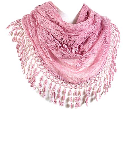 Scarf& Feminine Lace Infinity with Teardrop Fringes - color: Pink