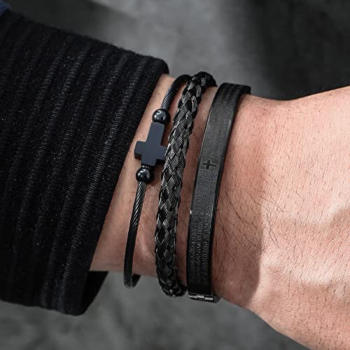 WFYOU Stainless Steel Bracelets for Men Gold Cuff Bracelet Birthday Gifts - color: Black 6