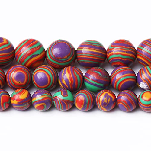 60PCS 6MM Malachite Beads - Round Loose Natural Gem Beads for Jewelry Making - 15 - color: Colorful Malachite, size: 6MM
