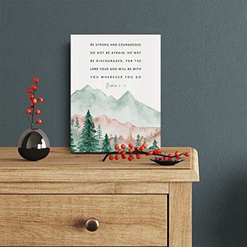 Bible Verse Canvas Print Decor Be Strong and Courageous Wall Painting Watercolor Home Office Posters Artwork Decoration 12”X15” (Framed) - color: God with you