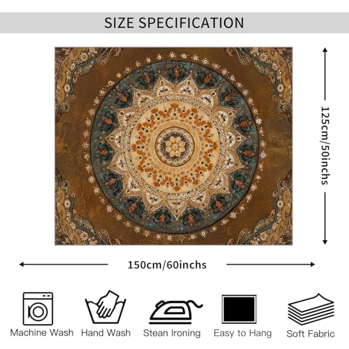 WIUHIO Brown Boho Mandala Wall Art Indian Hippie Flower Hanging Tapestry Vintage Aesthetic Print For Bedroom Living Room Dorm Wall Decor 50 x 60 inches - color: Brown, size: 60"L x 50"W