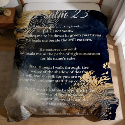 Psalm 23 Throw Blanket Religious Bible Verse Inspirational Scripture Super Soft Warm Cozy Flannel Blanket for Couch Bed Sofa Office Christian Home Decor Gift 59"x70" - color: Gold, size: 59in x 70in