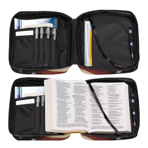 Coldinair American Flag Cross Bible Cover for Men and Women Bible Case Bible Carrier Carrying Organizer Purse Handbag with Zipper Pockets Church Bag - color: American Flag Cross