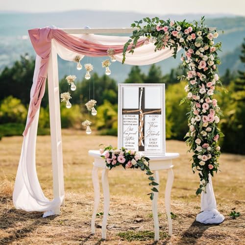 A Cord of Three Strands Wedding Sign 15x10 Inches - Unity Rope Cross Braid for Ceremony with Bible Verses, Rustic Wedding Unity Ideas, Anniversary Religious Marriage Gifts for Couple, Christian - color: White 15*10"