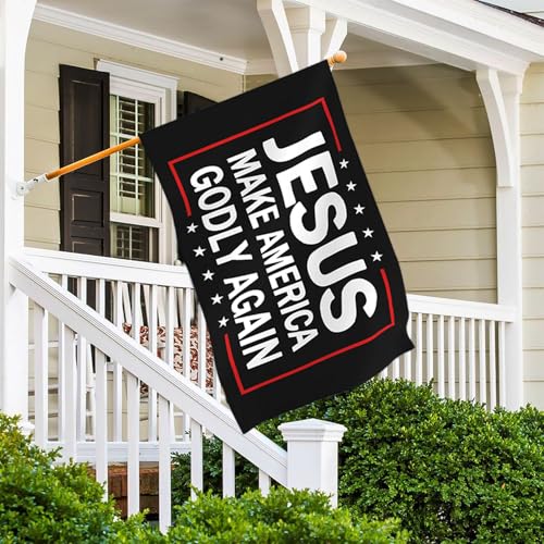 Jesus Make America Godly Again Flag Outdoor 3X5 Ft Jesus American Flag Christian Faith Over Fear Flags for Outside Worship Yard Sign Flags for Bedroom Room House Decorations Banner - color: Black2