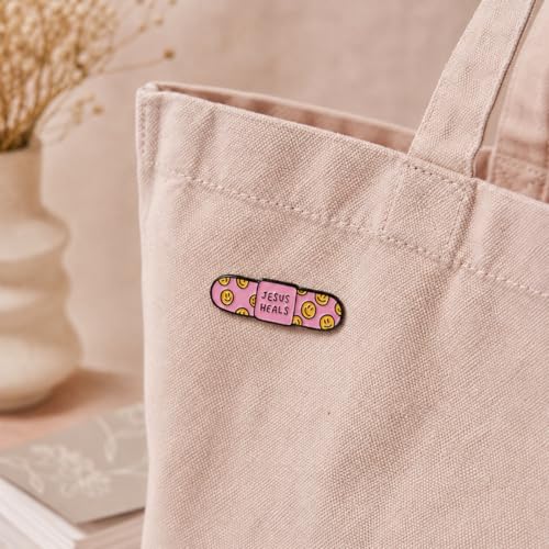 Funny Pink Bandage Pin - Enamel Religious Jesus Pins Brooch for Backpacks, Jackets, Hats with "Jesus Heals". Bible Verse Brooches Gift for Christians and Friends