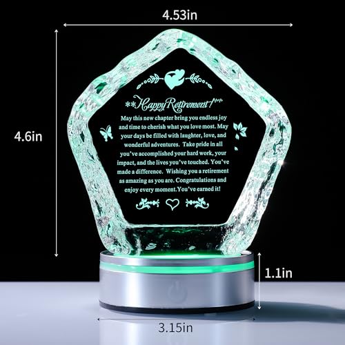 Iceberg Crystal Retirement Gift with LED Base, Engraved Keepsake Decor - color: Retirement Gift