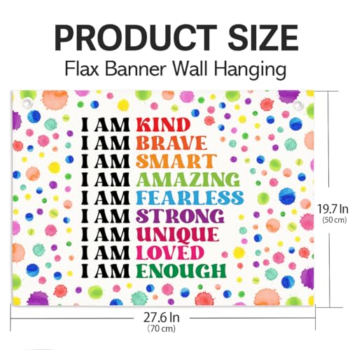 Positive Affirmations Linen Hanging Banner, I Am Kind Brave Smart Wall Decor for Kids Nursery Elementary Classroom - color: Multicolor 14
