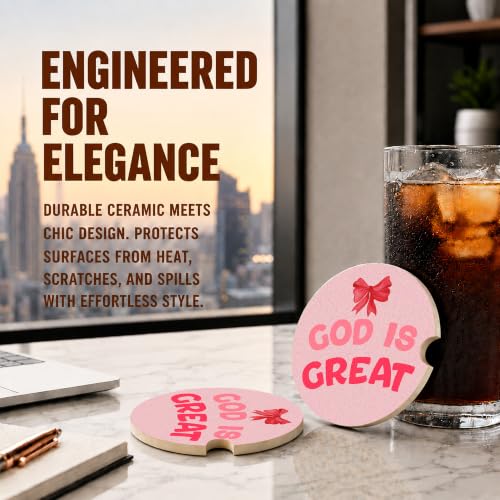 Red Bow Christian Faith Car Coasters, God is Great Preppy Cup Holders, 30 - color: Red Bow