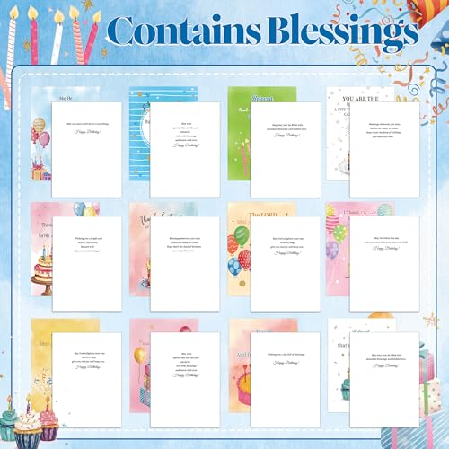 Motiskyy 120 Pcs Religious Christian Birthday Card Bulk, Watercolor Style - style: Watercolor Style