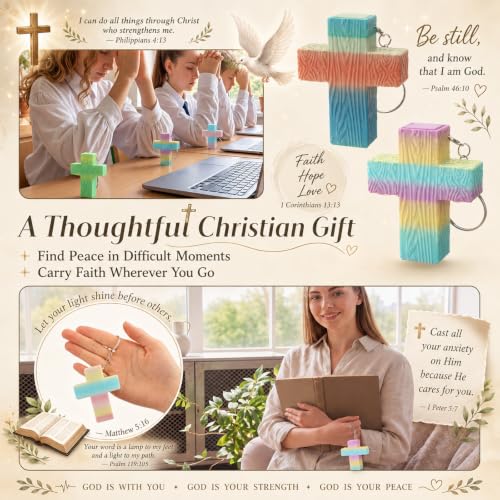 Kenning 12 Pcs Christian Clicker Keychain 3D Fidget Toy - style: Colored Cross