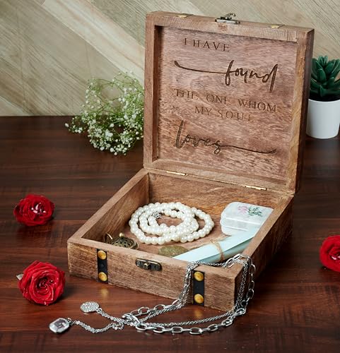 Wedding Keepsake Box with Lids Bridal Arranger Memory Storage Box Bridal Shower Gifts Wooden Wedding Engagement Couples Gifts 7X7X3 Inches Mr and Mrs (WALNUT)