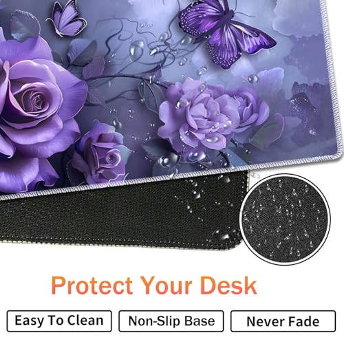 Extended Non-Slip Mouse Pad + Mouse Wrist Rest + Lace-Shaped Coaster Set, Ergonomic Design, Suitable for Desk and Home Gaming Table Mat, Purple Rose - color: Purple Rose