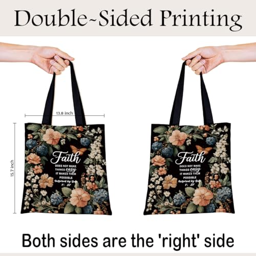 Christian Canvas Tote Bag for Women, Inspirational Faith Shoulder Bag - color: Faith