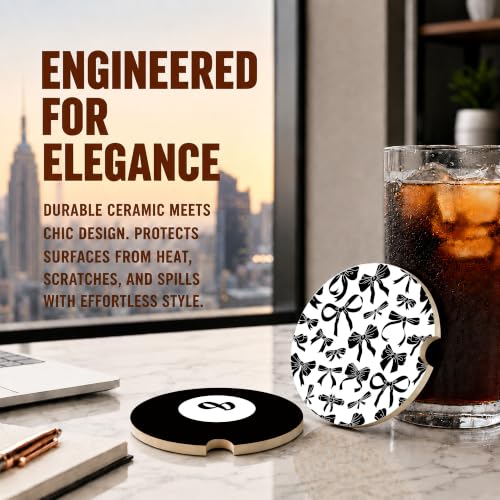 Black White Bow Car Coasters, Pool 8 Ball Retro Coquette Cup Holders, 06 - color: Black White Bow