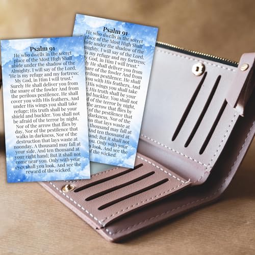 Psalms 91 Prayer for Protection Wallet Cards 30pk 2x3.5” Verses Blue Cloud Design New Drivers Pocket Encouragement Minimalist Modern