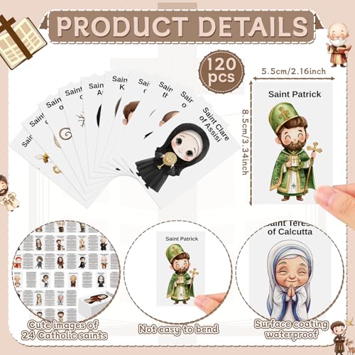 Motiskyy 120 Pcs Catholic Gift Catholic Prayer Card with Saint Stories - style: English Cute Style