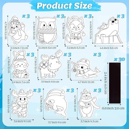 Dvbonike 30 Packs Polar Animals Coloring Craft Kit with Magnet - Color Your Own Winter Magnets Card Set for Kids DIY Fridge Refrigerator Christmas Decor Home Party Gift Classroom Art Activity Supplies - color: Polar Animals