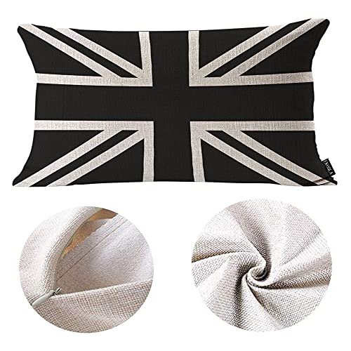 EKOBLA UK Flag Waist Lumbar Pillow Cases Union Jack Black and White United Kingdom National Banner Oblong Rectangle Throw Pillow Covers for Sofa Bed Couch Cotton Linen 12x20 Inches - color: Multi-bs22