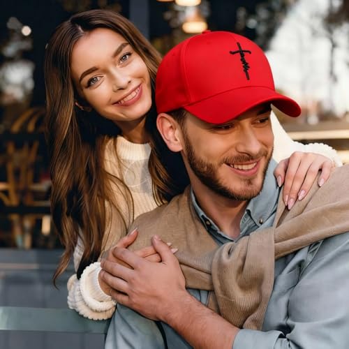 3D Embroidered Christian Hat for Men & Women, Jesus Faith Cross Hat, Religious Gifts for Christians Clothes - color: Faith Design-red