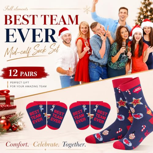 Glitopper 12 Pairs Best Team Ever Gift Socks Bulk - color: Navy Blue & Red, style: Team