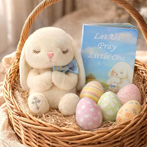 Baptism Gifts for Boys, Christening Gifts for Boys and Baby Dedication Gift Set for Newborn Baby, Includes 7-Inch Praying Bunny Stuffed Animal, Let Us Pray Baby Book and Keepsake Gift Box - color: Blue