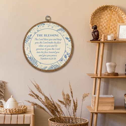 Vintage Christian Round Wall Art Decor-The Lord Bless You and Keep You Bible Verse Circular Framed Artwork, Inspirational Christian Wall Art for Bedroom Living Room,Easter Christian Gift for Women Men 10x10 inch(Blue-Numbers 6:24-26) - color: Blue-Numbers