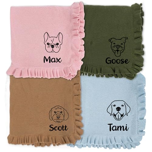 IZI POD Personalized Knit Baby Blanket, Embroidered Name Nursery Blanket, Cotton Knit Stroller Blankets, Gift for Baby, Birthday - Style 12 - color: Custom 16