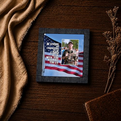 Be Strong and Courageous Military Picture Frames, Patriotic Wall Art - color: Charcoal, size: 8"L x 8"W