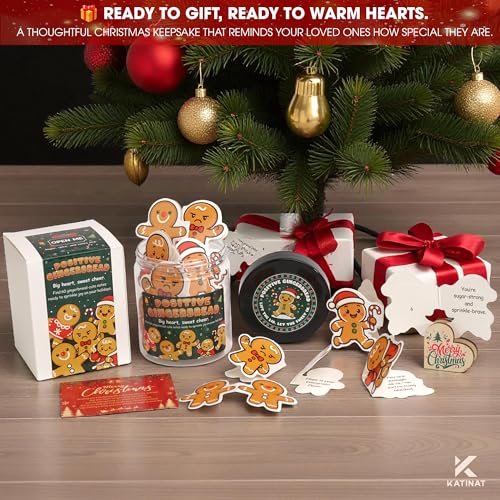 KATINAT Positive Gingerbread Jar – 60 Funny Affirmation Cards, Emotional Support Christmas Gift, Stocking Stuffers for Teen Girls, Women, Teachers, Coworkers - color: KAT-KQH- Positive Gingerbread Jar