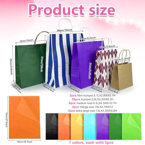 KEEPARTY 70 PCS Assorted Sizes Gift Bags with Handles Includes 35 Gift Bags 5 Sizes Multiple Colors 35 Tissue Papers 7 Color Bulk Perfect for Party Wedding Holiday and Gift Giving - size: 1 Count (Pack of 35)