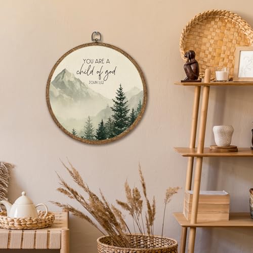 Vintage Religious Round Wall Art Decor-You Are a Child of God 10x10 inch Inspirational Christian Wall Art,Bible Canvas Circular Framed Artwork for Home Living Room Bedroom,Easter Christian Gift for Women Men(Green-John 1:12) - color: Green-John 1:12
