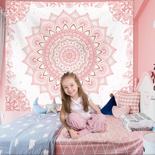 Apdidl Pink Boho Wall Tapestry for Bedroom,Mandala Bohemian Tapestries Girl - color: Boho Pink Tapestry, size: 90"L x 71"W