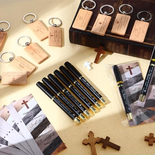 Spakon 20 Sets Christian Gifts Bulk, Scripture Keychain Pen Bookmark Set