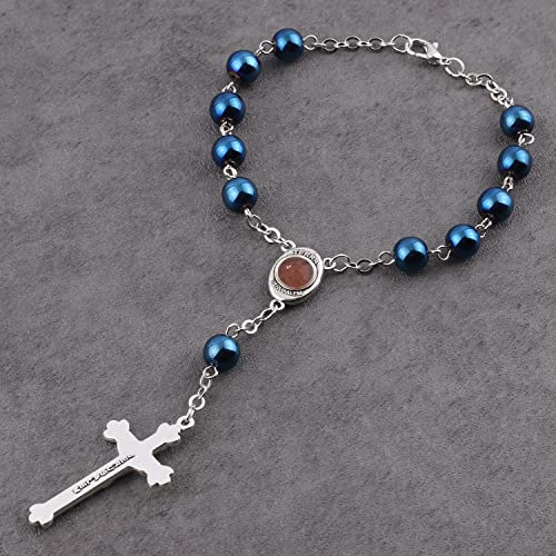 Hematite Beads Auto One Decade Car Rosary Clasp Terra Jerusalem Medal - style: Blue