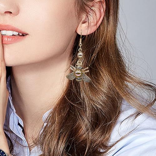 Honey Bee Brooches Crystal Insect Themed Bee Brooch Animal Fashion Shell Pearl Brooch Pin Gold Tone - color: Gold pearl +gold pearl hook